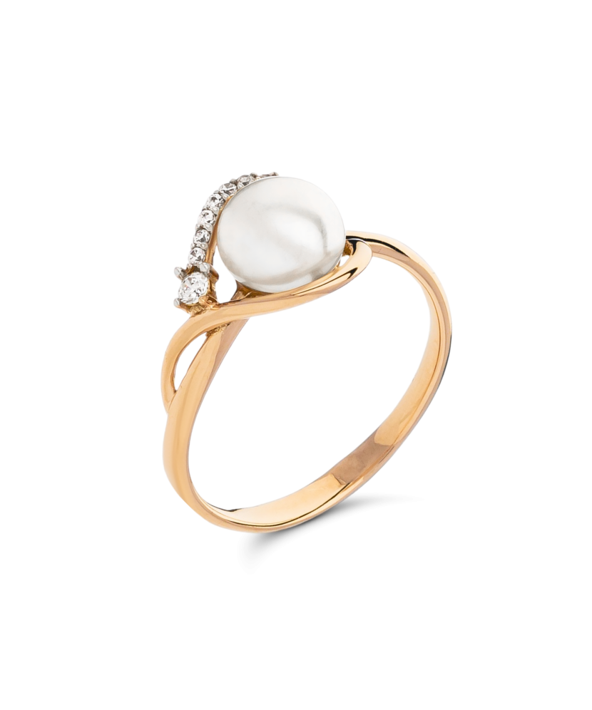 Zelta gredzens ar pērlēm un cirkonijiem - Goldinga