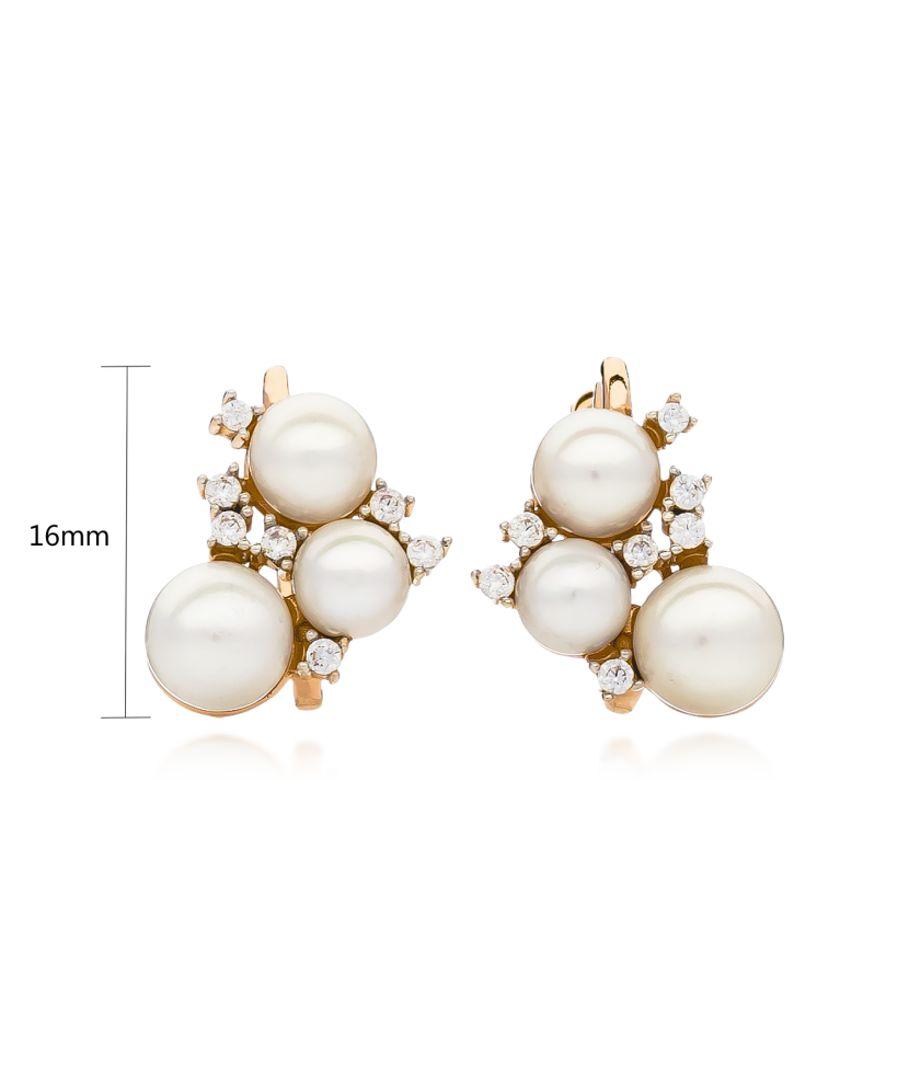 Zelta auskari ar pērlēm un cirkoniju - Goldinga