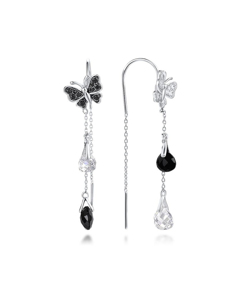 Apzeltīti sudraba auskari ar oniksu un cirkonijiem - Goldinga