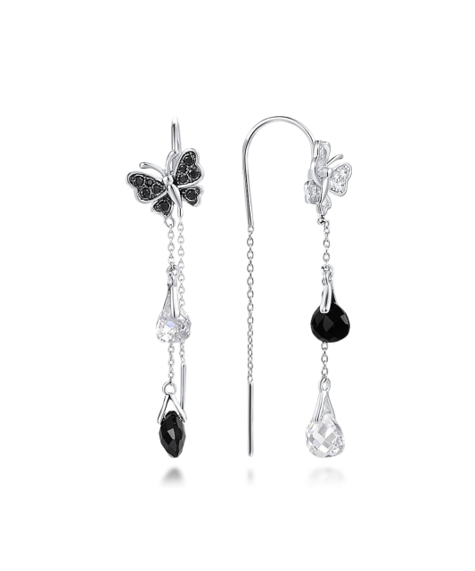 Apzeltīti sudraba auskari ar oniksu un cirkonijiem - Goldinga