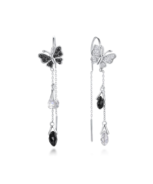 Apzeltīti sudraba auskari ar oniksu un cirkonijiem - Goldinga