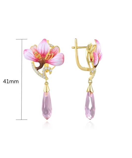 Apzeltīt sudraba auskari ar cirkoniem un emalju - Goldinga