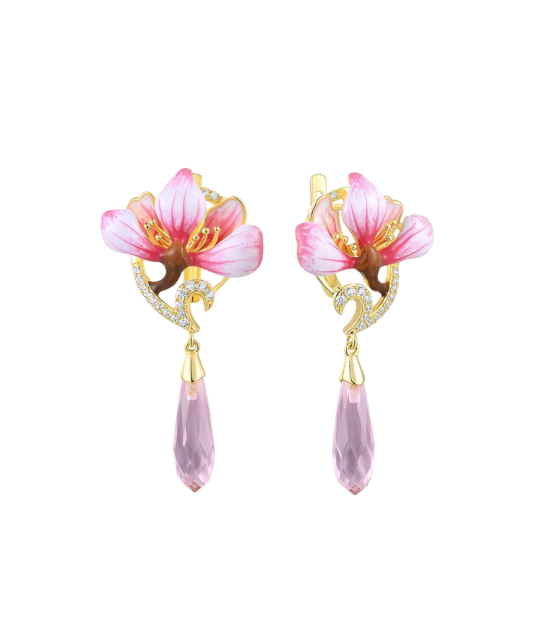 Apzeltīt sudraba auskari ar cirkoniem un emalju - Goldinga