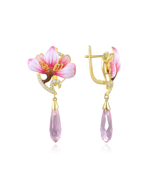 Apzeltīt sudraba auskari ar cirkoniem un emalju - Goldinga