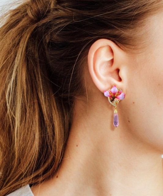 Apzeltīt sudraba auskari ar cirkoniem un emalju - Goldinga