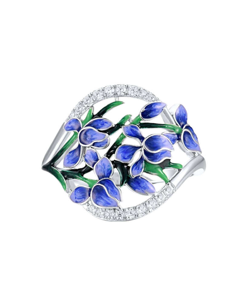 Sudraba gredzens ar emalju un cirkoniem