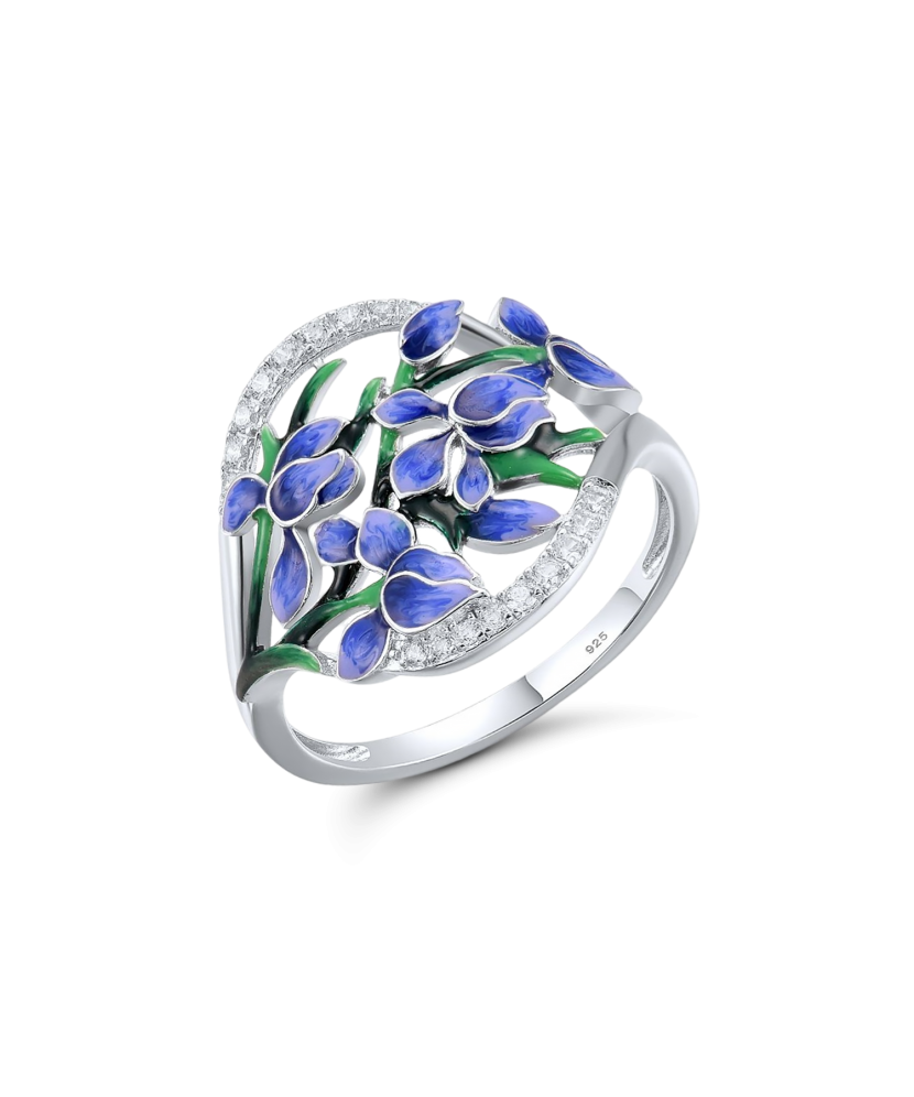 Sudraba gredzens ar emalju un cirkoniem