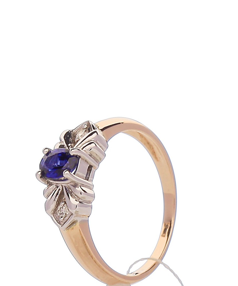Auksinis žiedas su safyru ir briliantais - Auksiniai žiedai - Goldinga