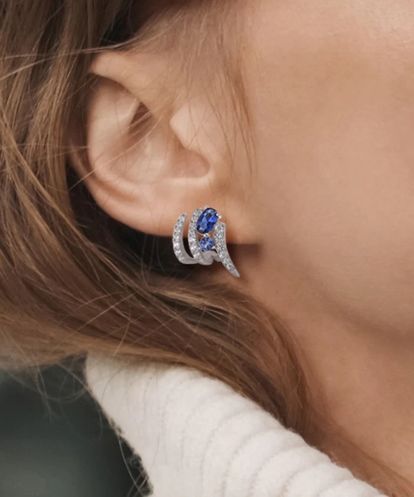 Серьги из серебра с цирконом и шпинели