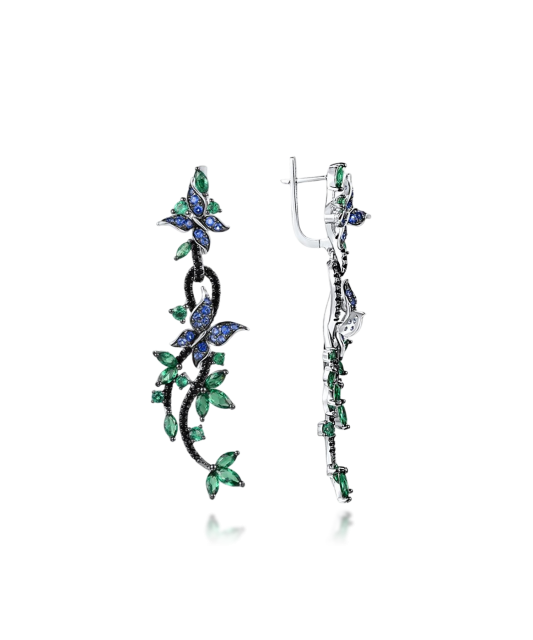 Серьги из серебра с цирконом и шпинели