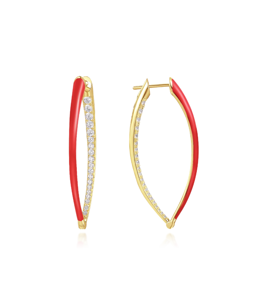 Серебряные позолоченные серьги с цирконом и эмаль