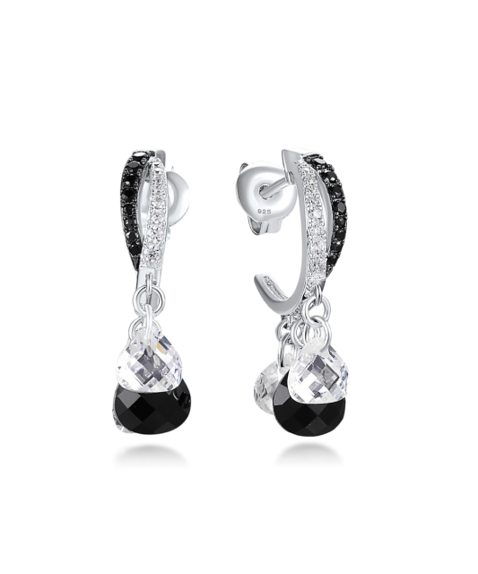 Серебряные серьги с ониксом и шпинелью