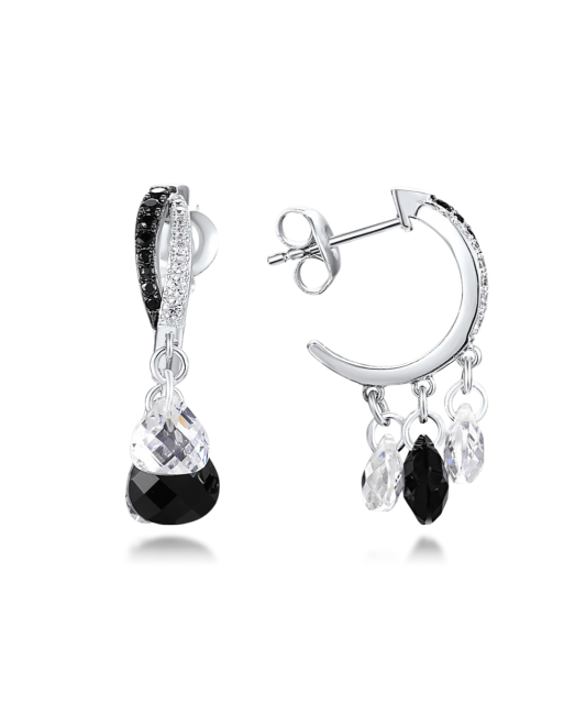Серебряные серьги с ониксом и шпинелью