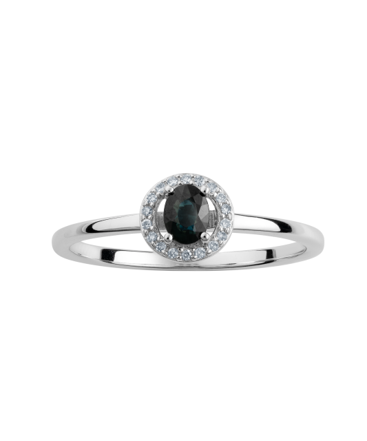 Baltā zelta gredzens ar safīru un briljantiem - Goldinga