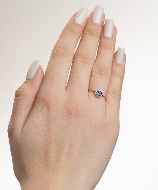 Zelta gredzens ar dimantiem un Londonas topāzu - Goldinga