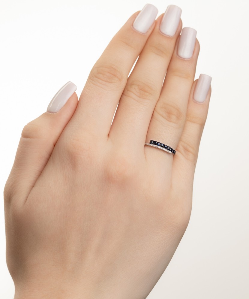 Baltā zelta gredzens ar safīru un dimantiem - Goldinga