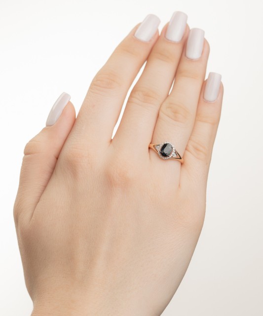 Zelta gredzens ar safīru un dimantiem - Goldinga