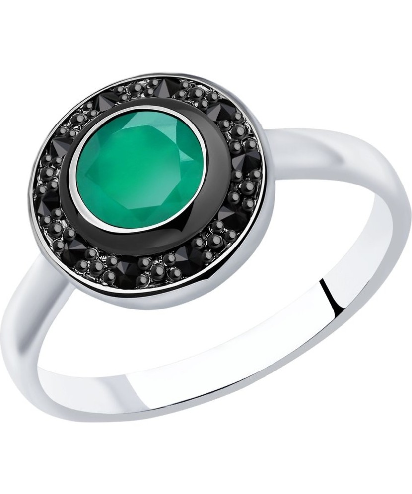 Sidabrinis žiedas su agatu ir cirkoniais - Sidabriniai žiedai - Goldinga