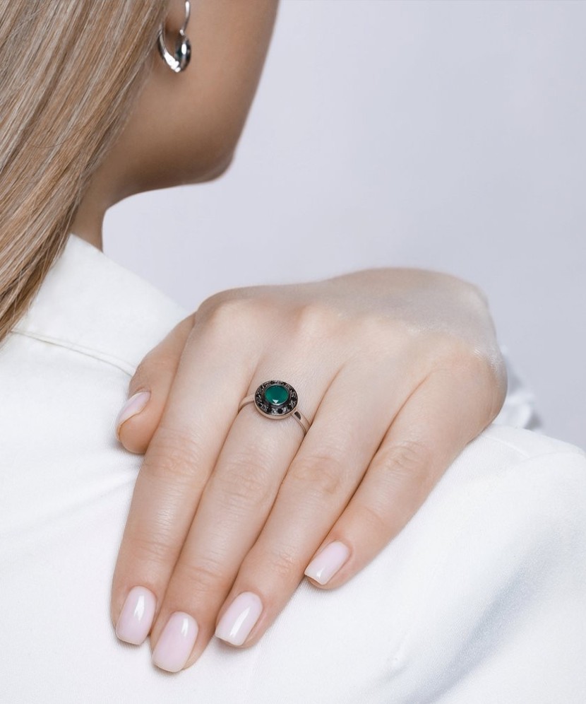 Sudraba gredzens ar ahātu un cirkonijiem - Sidabriniai žiedai - Goldinga