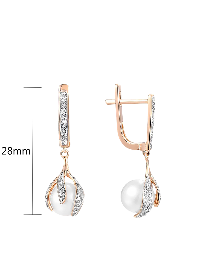 Zelta auskari ar dimantiem un pērles - Goldinga