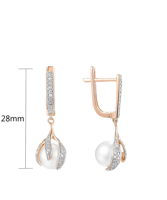 Zelta auskari ar dimantiem un pērles - Goldinga