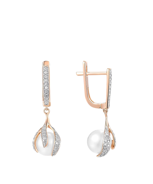 Zelta auskari ar dimantiem un pērles - Goldinga