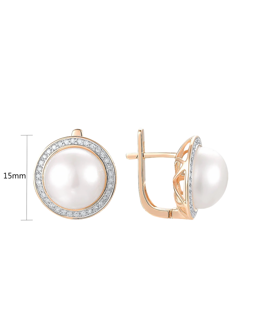 Zelta auskari ar dimantiem un pērles - Goldinga