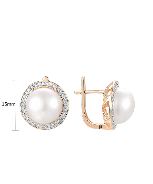 Серьги из золота с бриллиантами и жемчугом