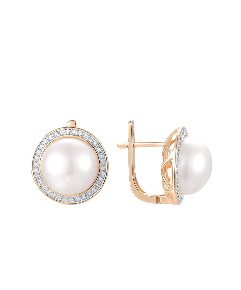 Zelta auskari ar dimantiem un pērles - Goldinga