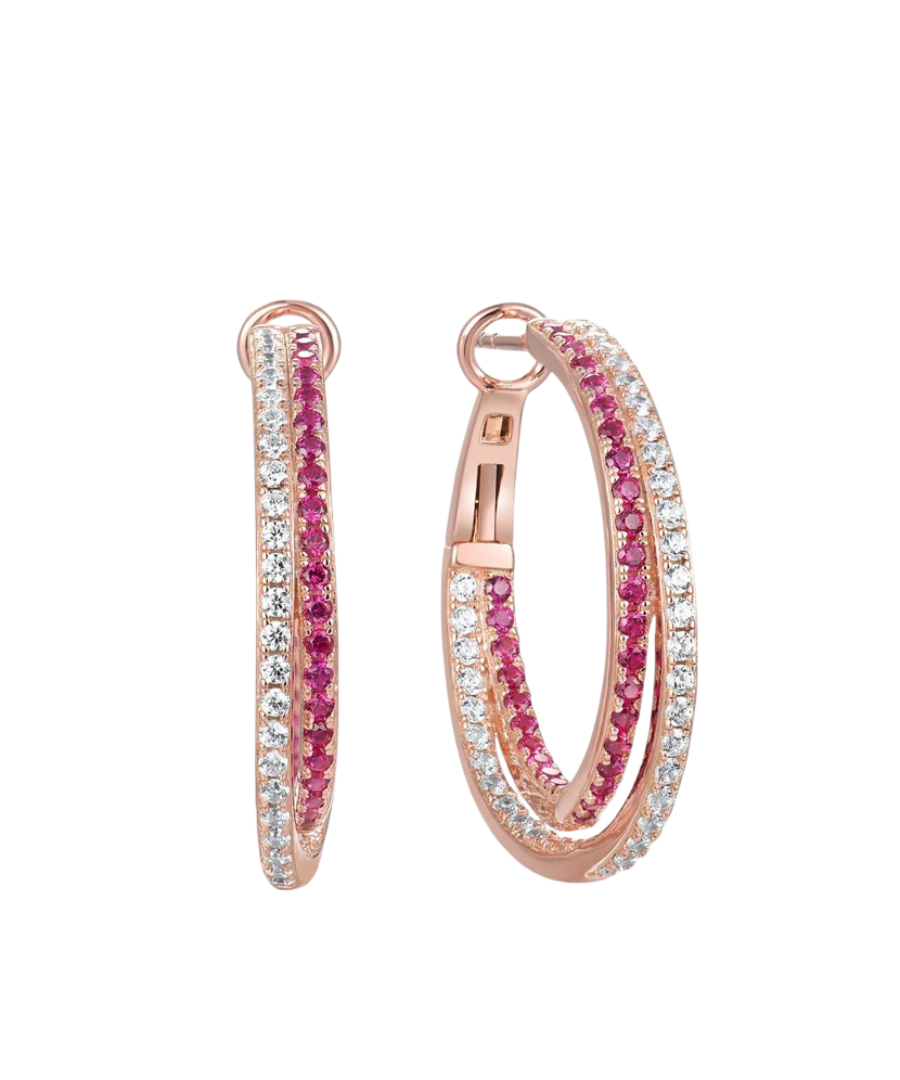 Apzeltīt sudraba auskari ar nano rubīniem un cirkoniem - Goldinga