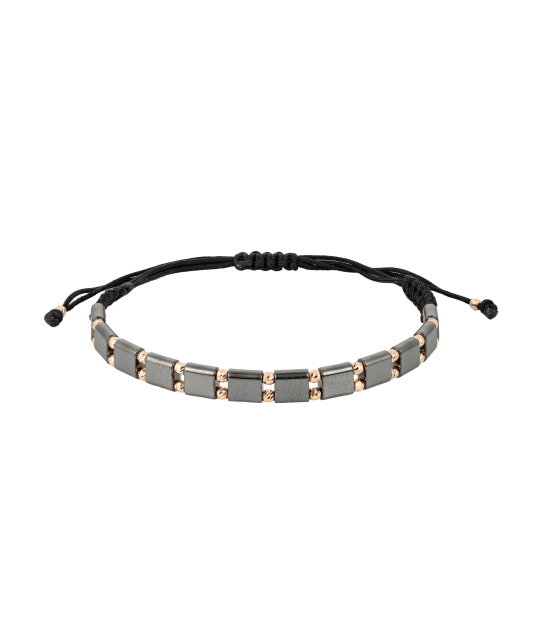 Браслет из чёрной нити с вставками из золота и гематита