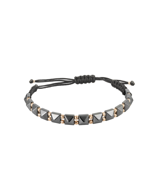 Браслет из черной нити с золотом и гематитами