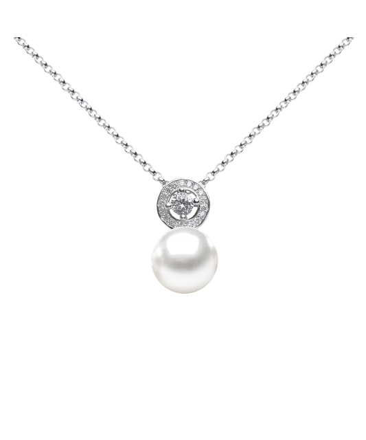 Серебряная цепочка с жемчужной подвеской и цирконами