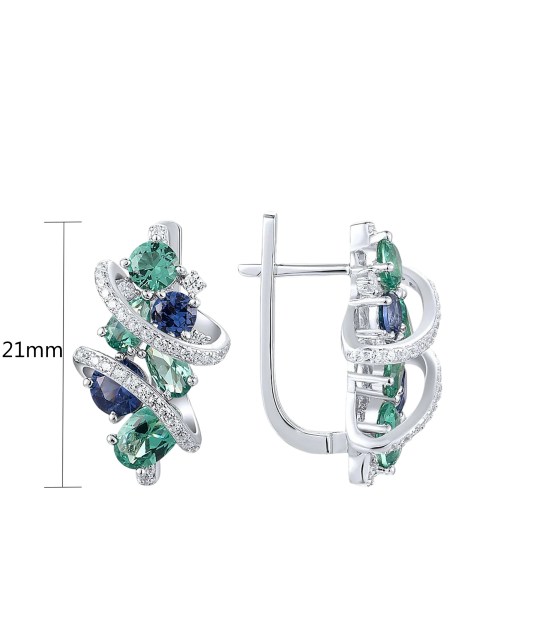 Серьги из серебра с цирконом и шпинели