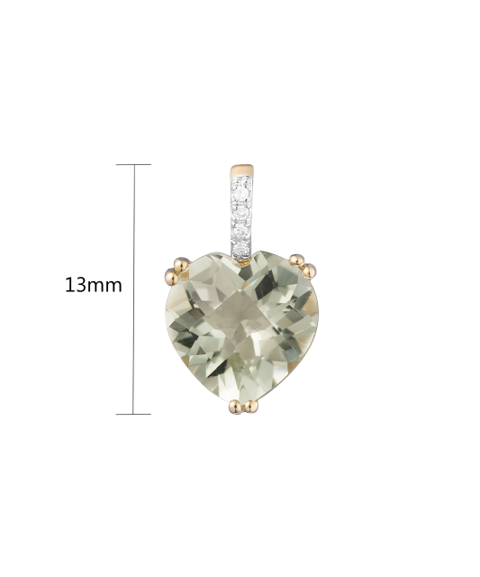 Подвеска из желтого золота с зеленым аметистом и бриллиантами "Сердце"