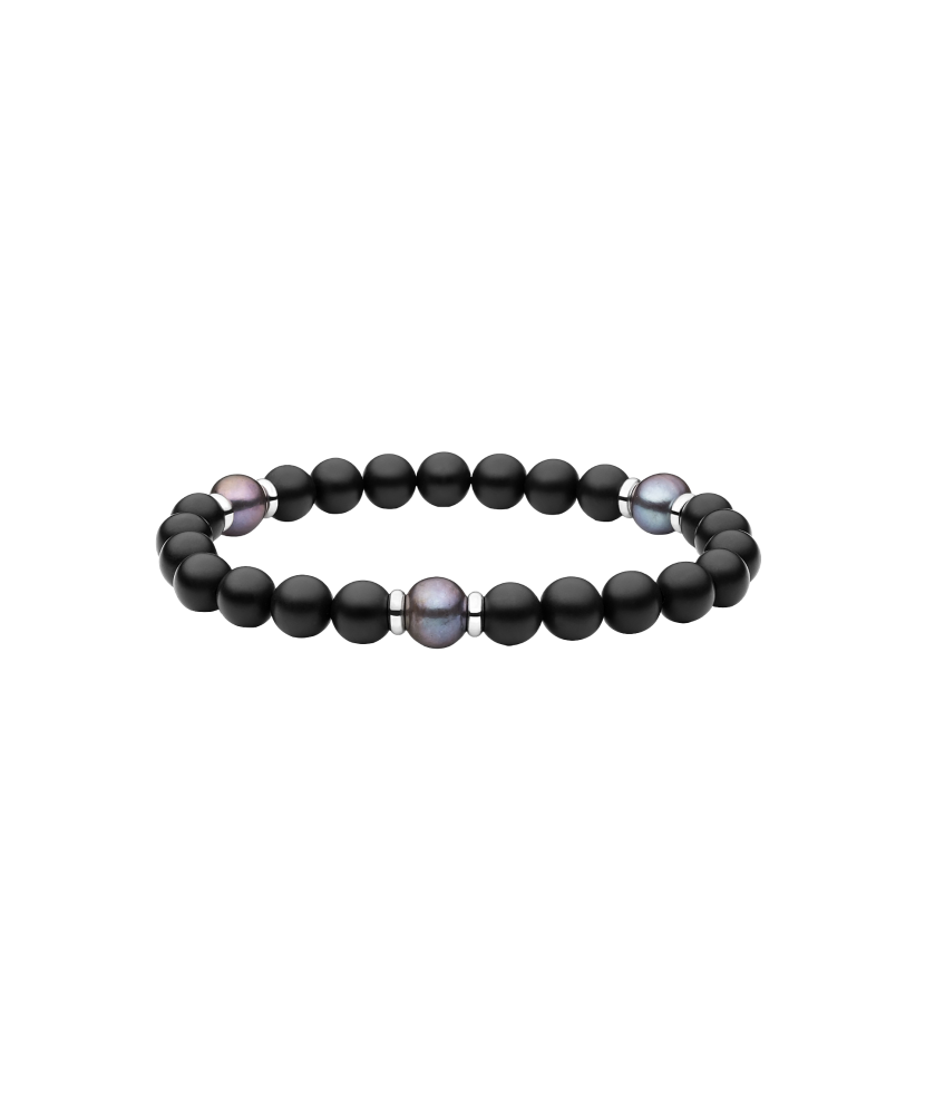 Rokassprādze ar oniksiem un pērlēm