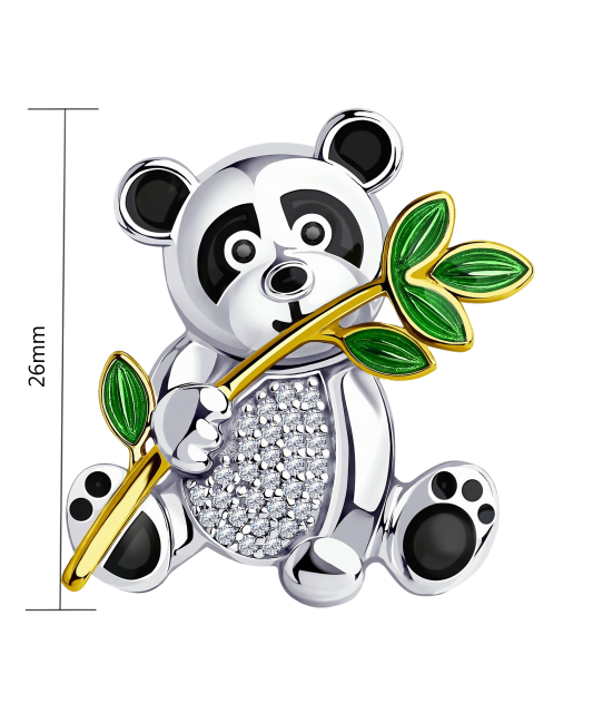 Брошь из серебра с эмалью и фианитами