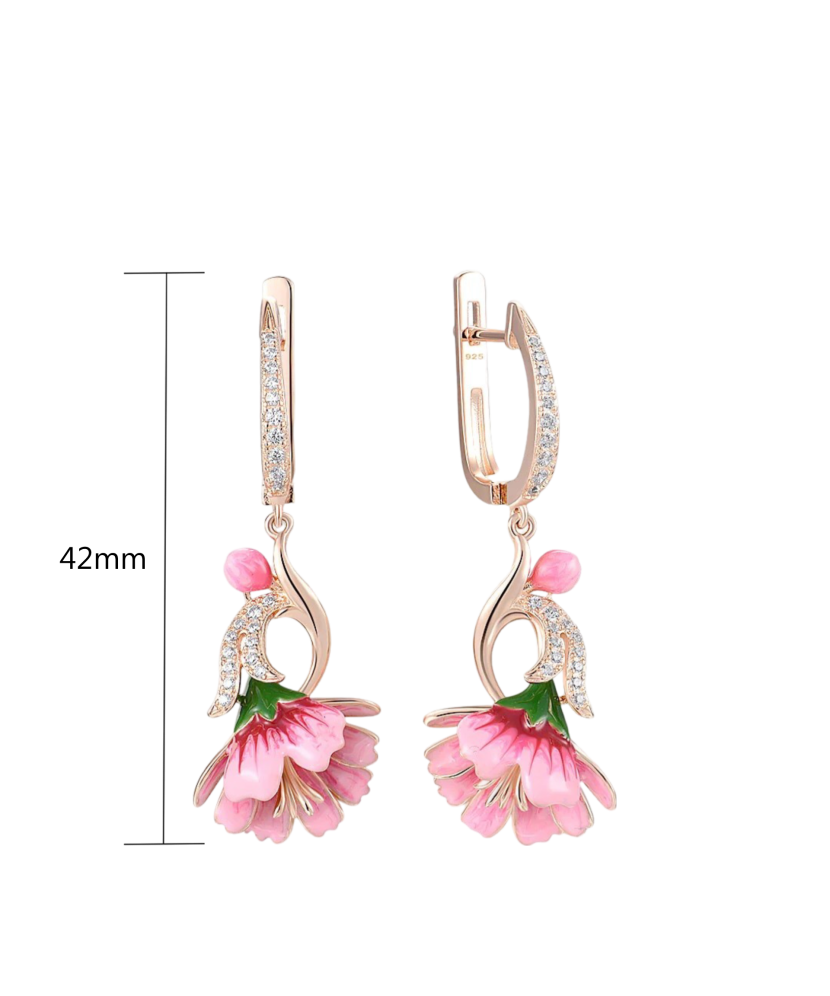 Серебряные позолоченные серьги с цирконом и эмаль