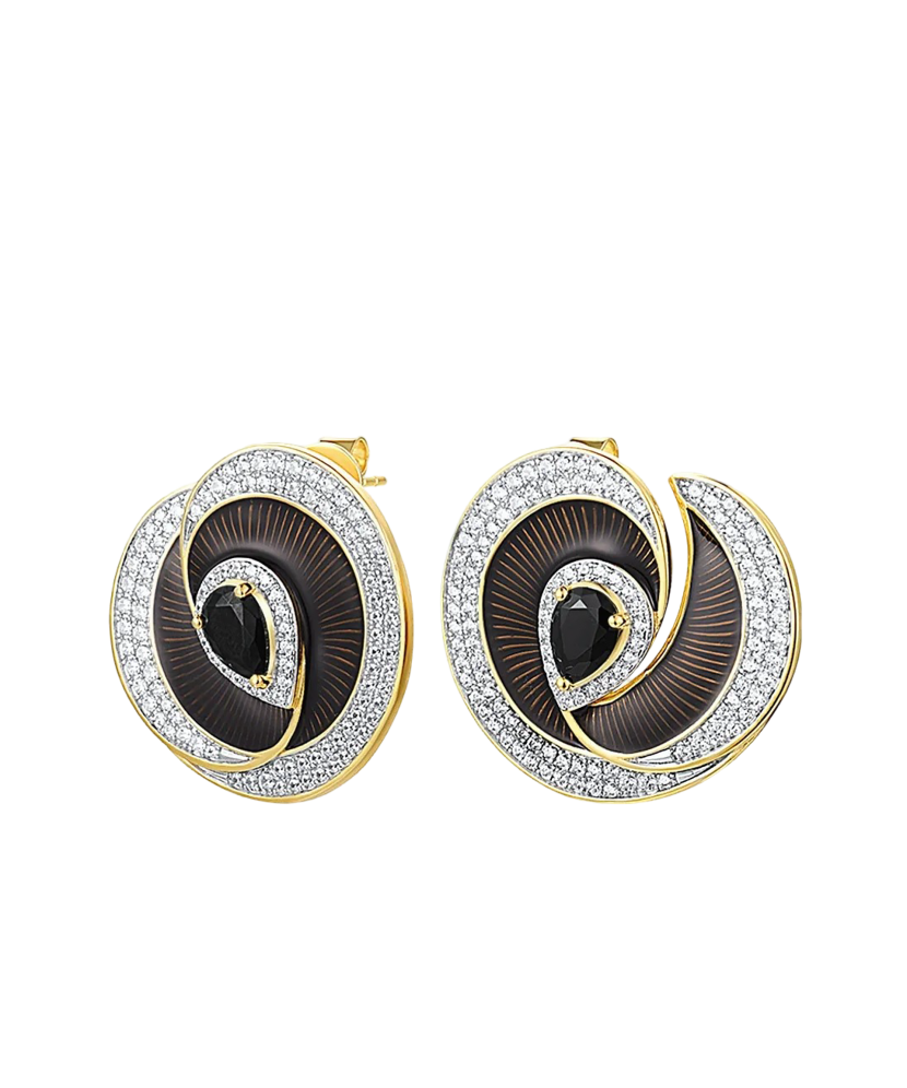 Серебряные позолоченные серьги с цирконом и эмаль