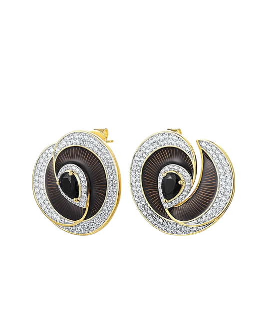 Apzeltīt sudraba auskari ar cirkoniem un emalju