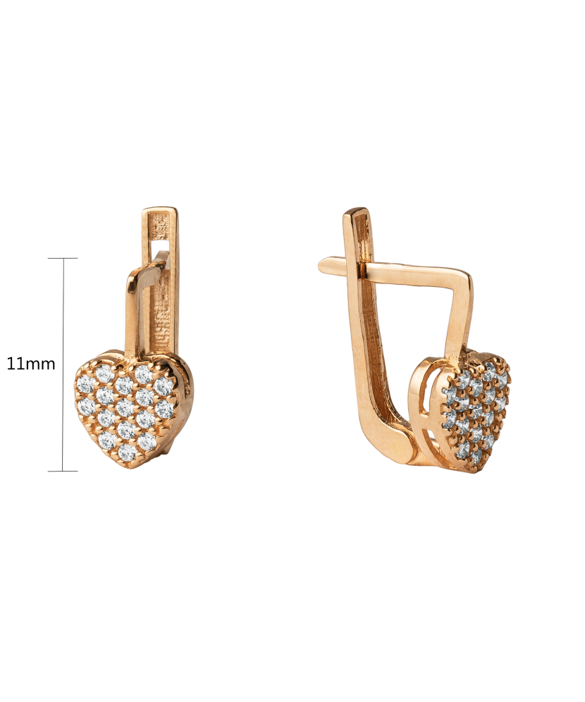 Детские золотые серьги с цирконами "Сердечки"