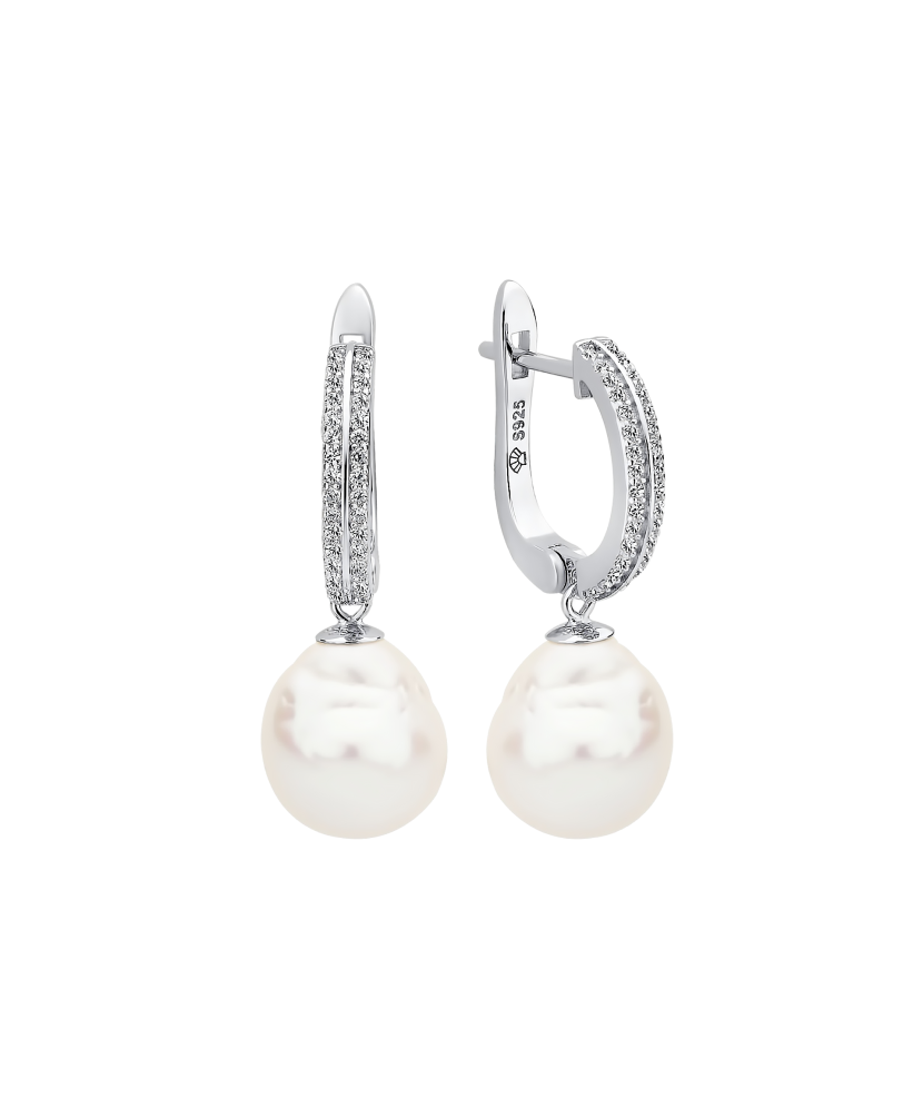 Sudraba auskari ar Kasumi pērlēm un cirkonijiem - Goldinga