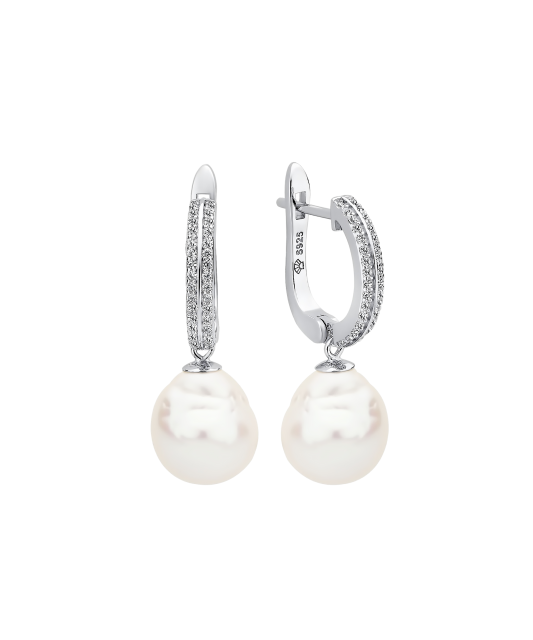 Sudraba auskari ar Kasumi pērlēm un cirkonijiem - Goldinga