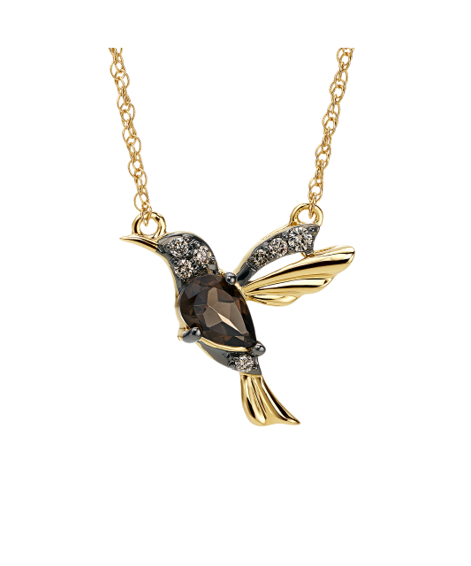 Цепочка из желтого золота с дымчатым кварцем и подвеской с бриллиантами