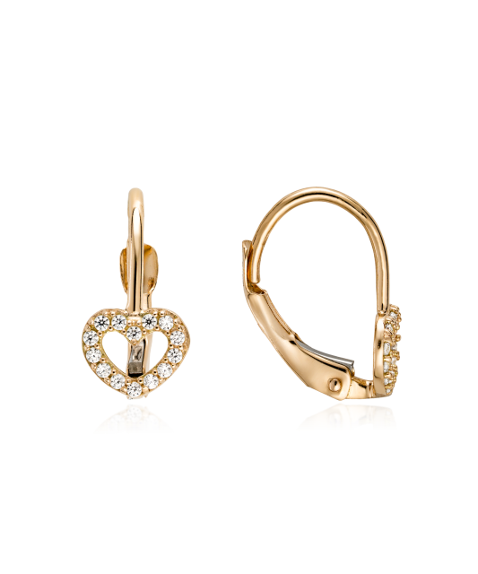 Золотые серьги с цирконами "Сердечки"