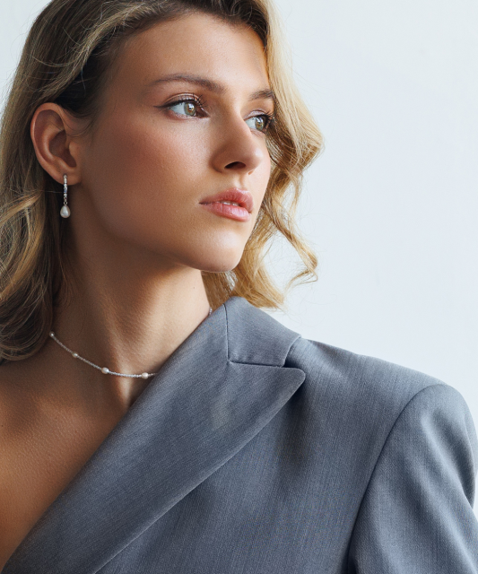 Sudraba auskari ar pērlēm un cirkonijiem - Goldinga