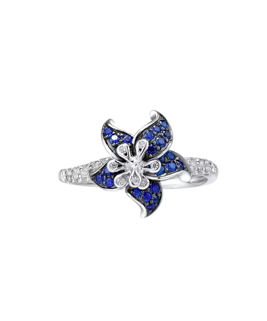 Кольцо из серебра с фианитами "Цветок"