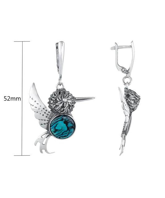 Серебряные серьги с перламутром "Птица"