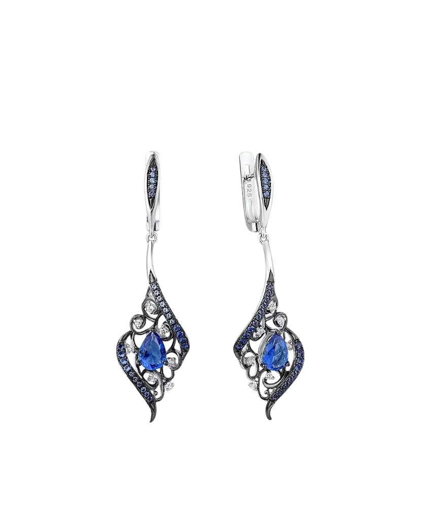 Серьги из серебра с цирконом и шпинели