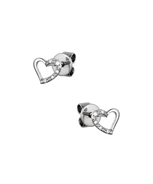 Balto aukso auskarai su deimantais "Širdelė" - Goldinga